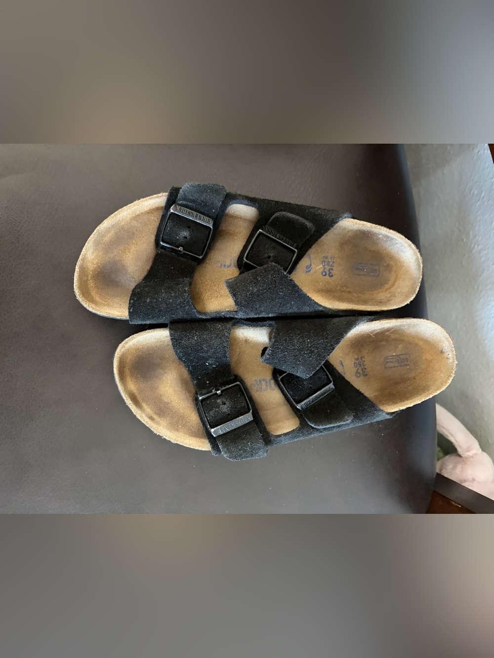 Birkenstock Black Suede Two-Strap Slide Sandal - Picture 2 of 4